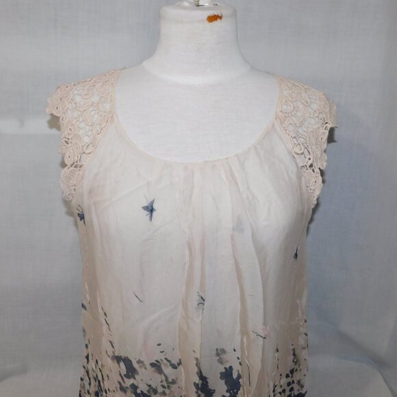 Carla Conti ivory silk abstract butterfly watercolour crochet lace cap sleeve L - Picture 2 of 13
